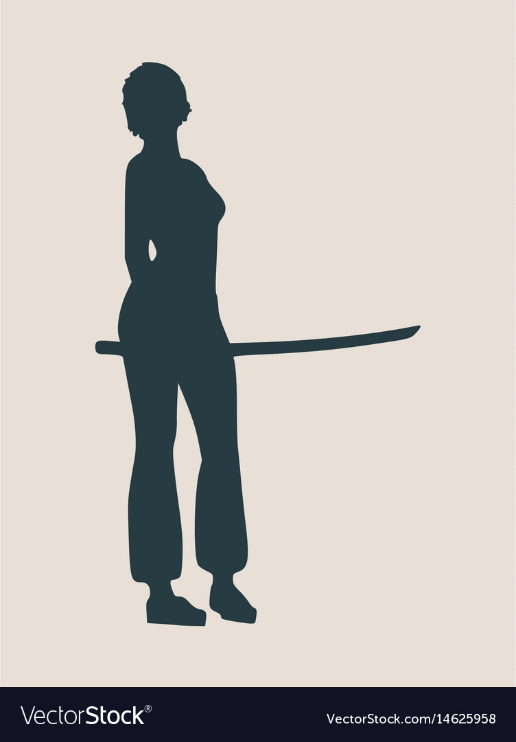 Karate martial art silhouette of woman with sword