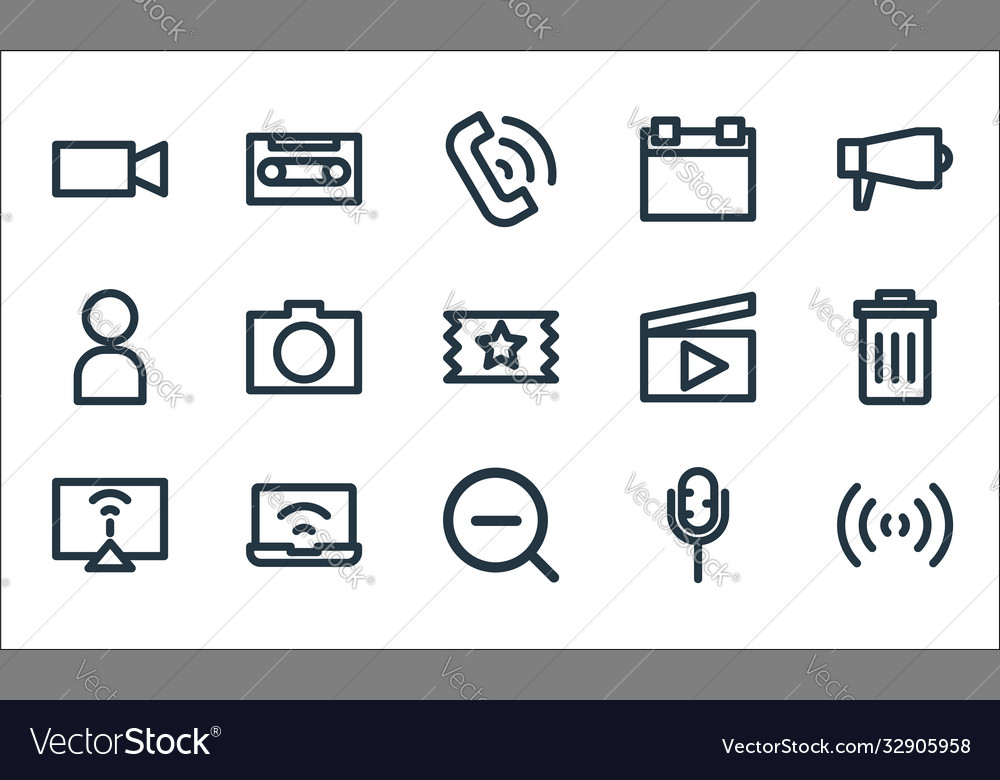 Multimedia line icons linear set quality vector image Multimedia line icons linear set quality