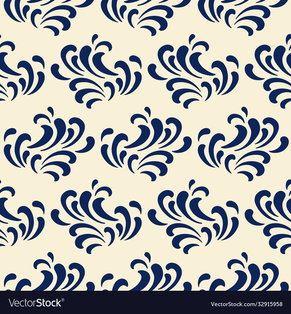 Ocean waves seamless pattern classic blue color