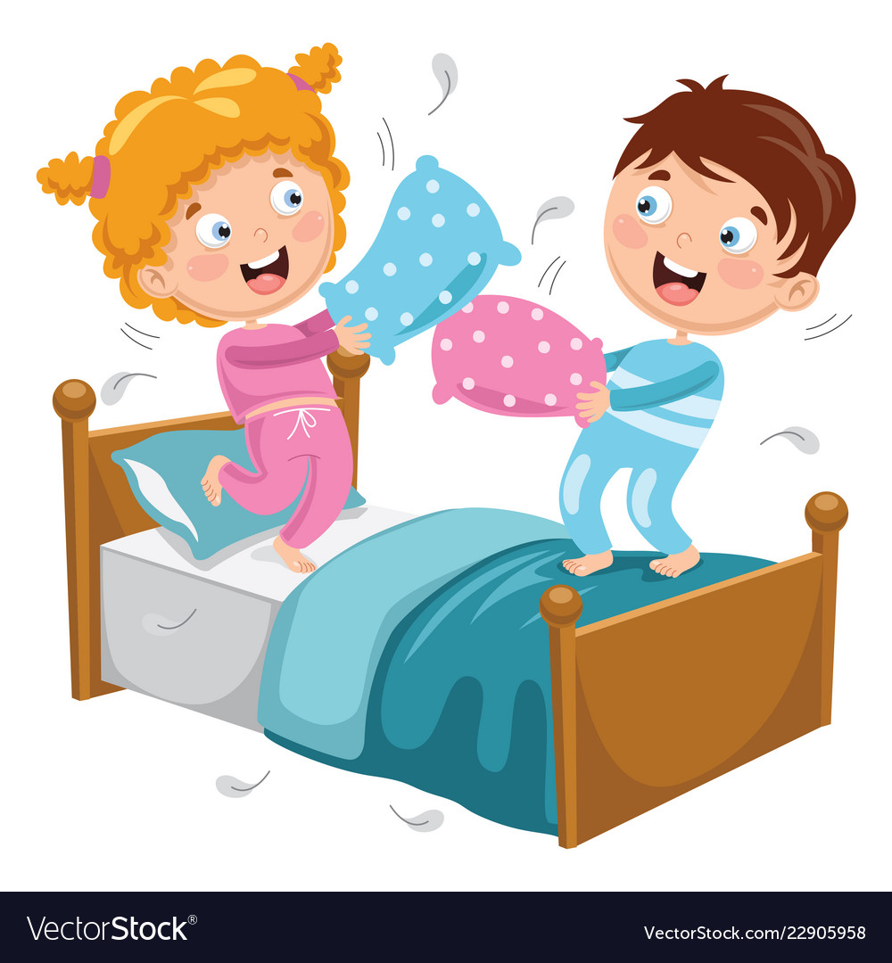 Of Kids Playing Pillow Fight Royalty Free Vector Image