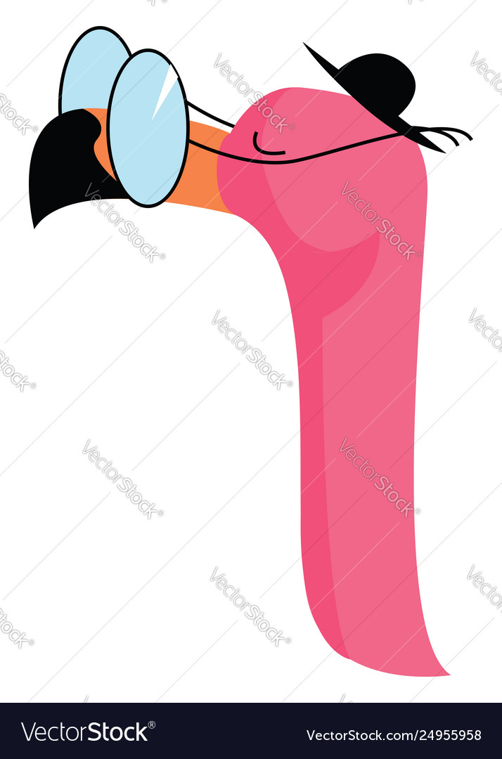 Pink-colored flamingo wearing glasses and hat