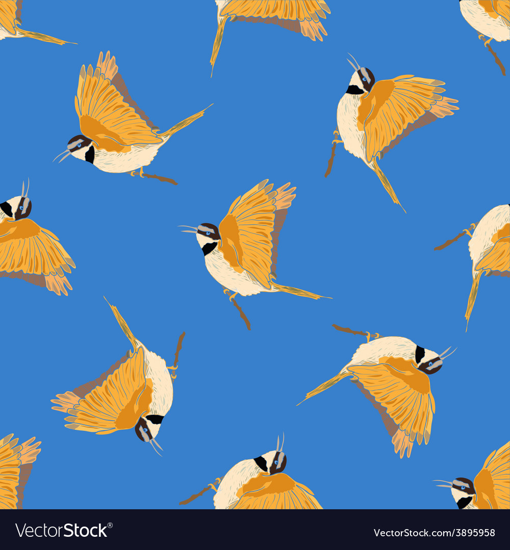 Seamless pattern in blue with bird