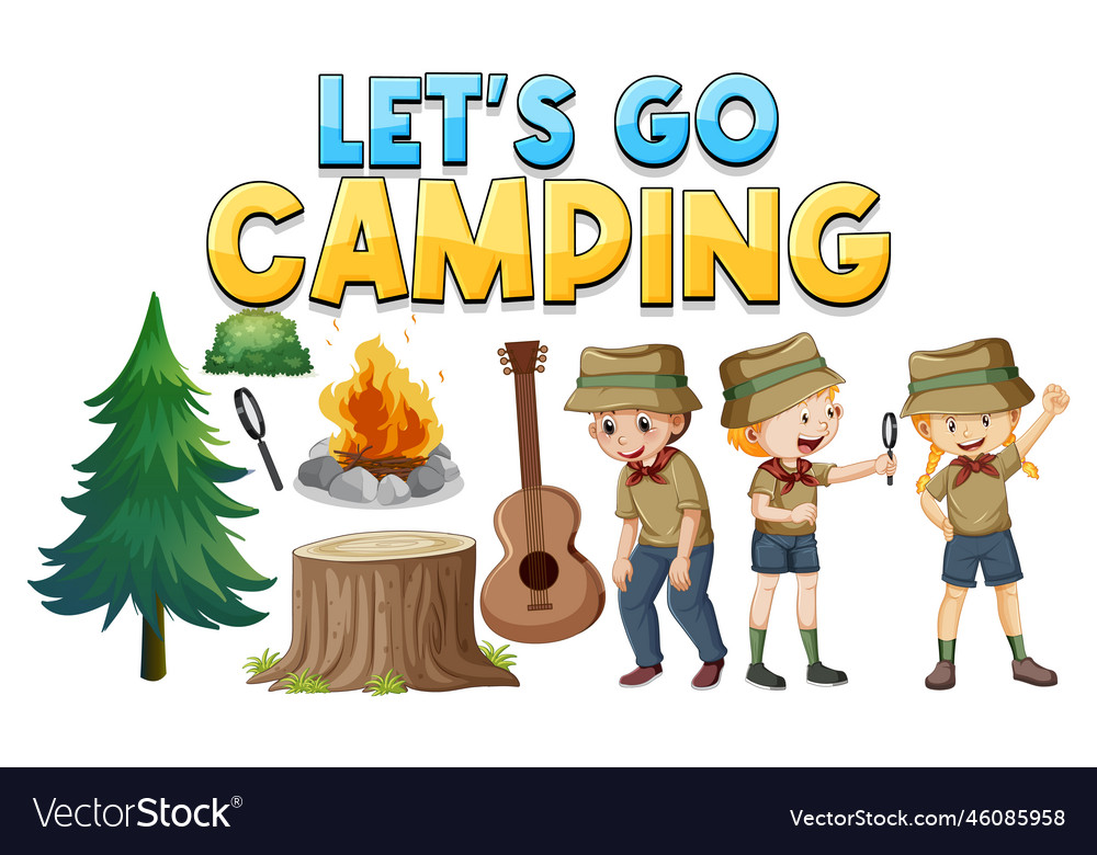 Set of camping kids cartoon character Royalty Free Vector