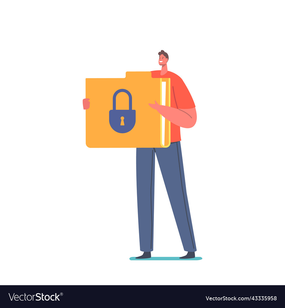 Tiny male character with huge file folder