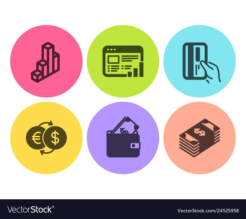 Wallet web report and 3d chart icons set payment