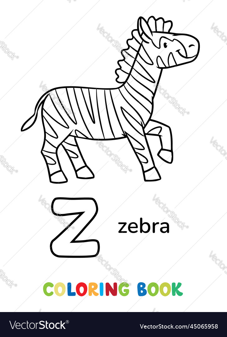 Zebra Animals Abc Coloring Book For Kids Vector Image