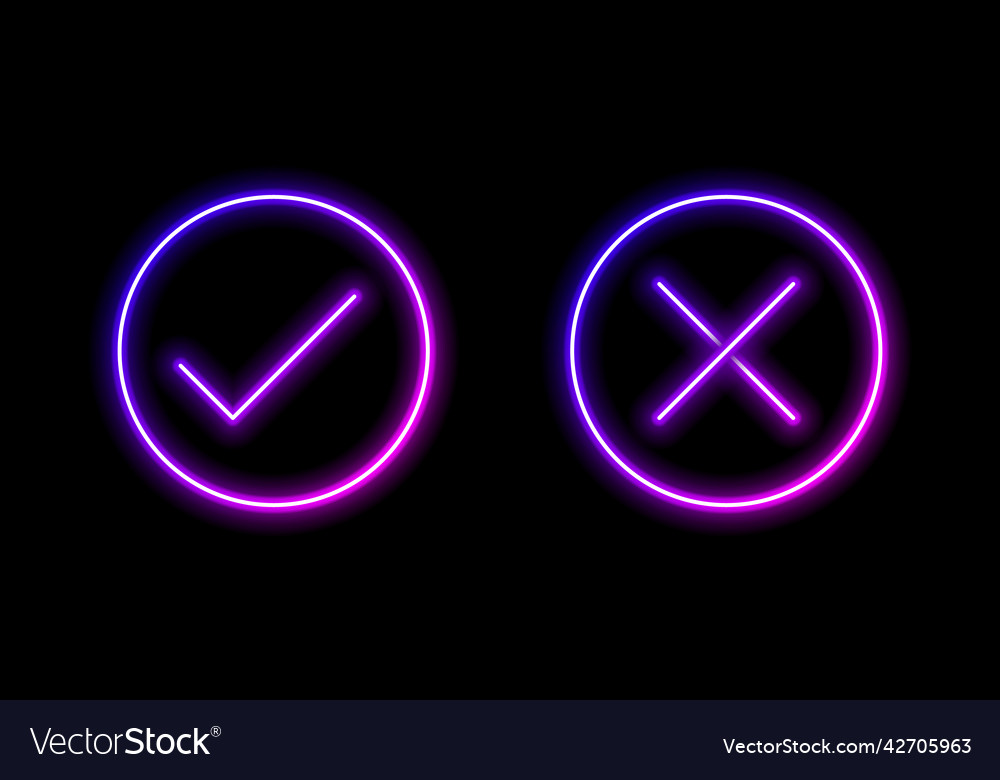 Check mark and cross in neon style retro vector image Check mark and cross in neon style retro