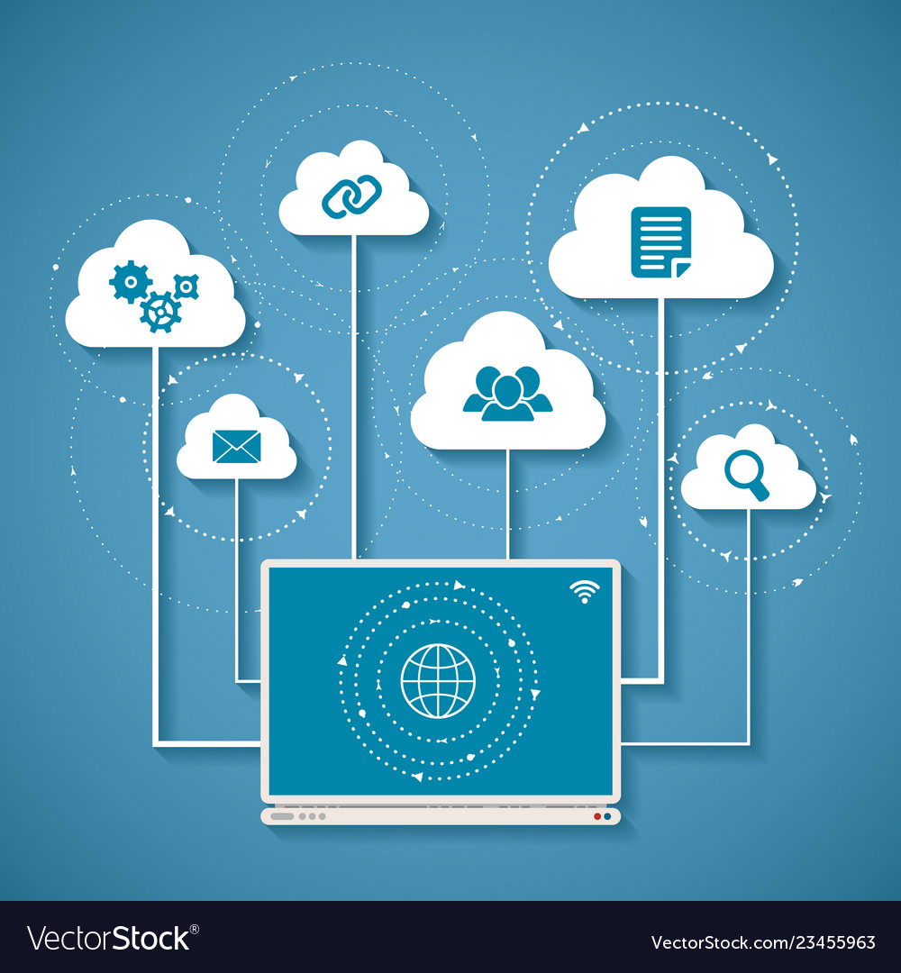 Concept of wireless cloud network and distributed vector image Concept of wireless cloud network and distributed