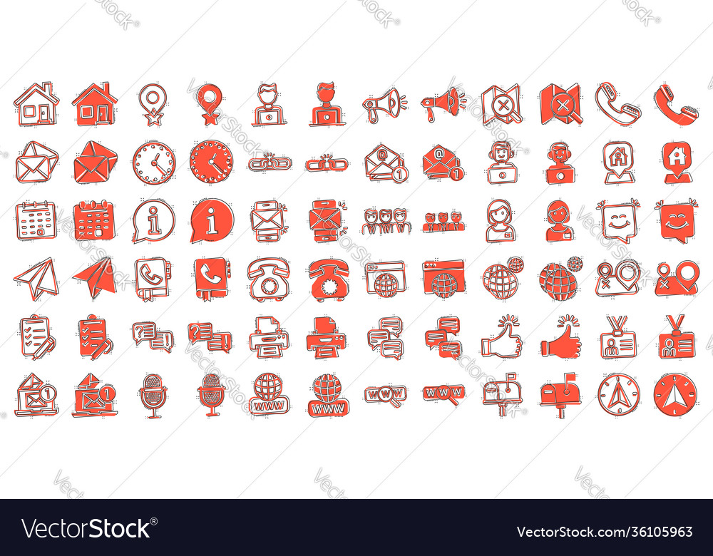 Kontaktieren Sie uns Icon Set im Comic-Stil mobile vector image Kontaktieren Sie uns Icon Set im Comic-Stil mobile