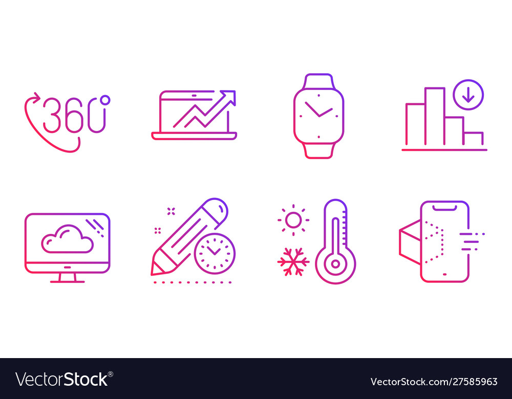 Decreasing graph smartwatch and 360 degree icons vector image Decreasing graph smartwatch and 360 degree icons