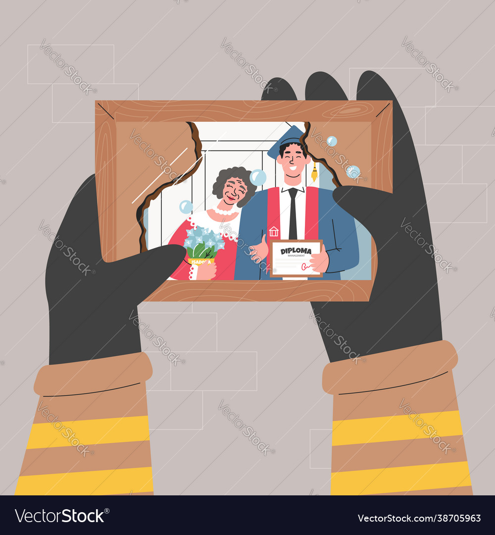 Fireman hands holding burnt family photo and cry