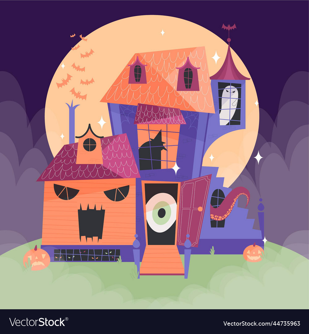 Flat design halloween house Royalty Free Vector Image