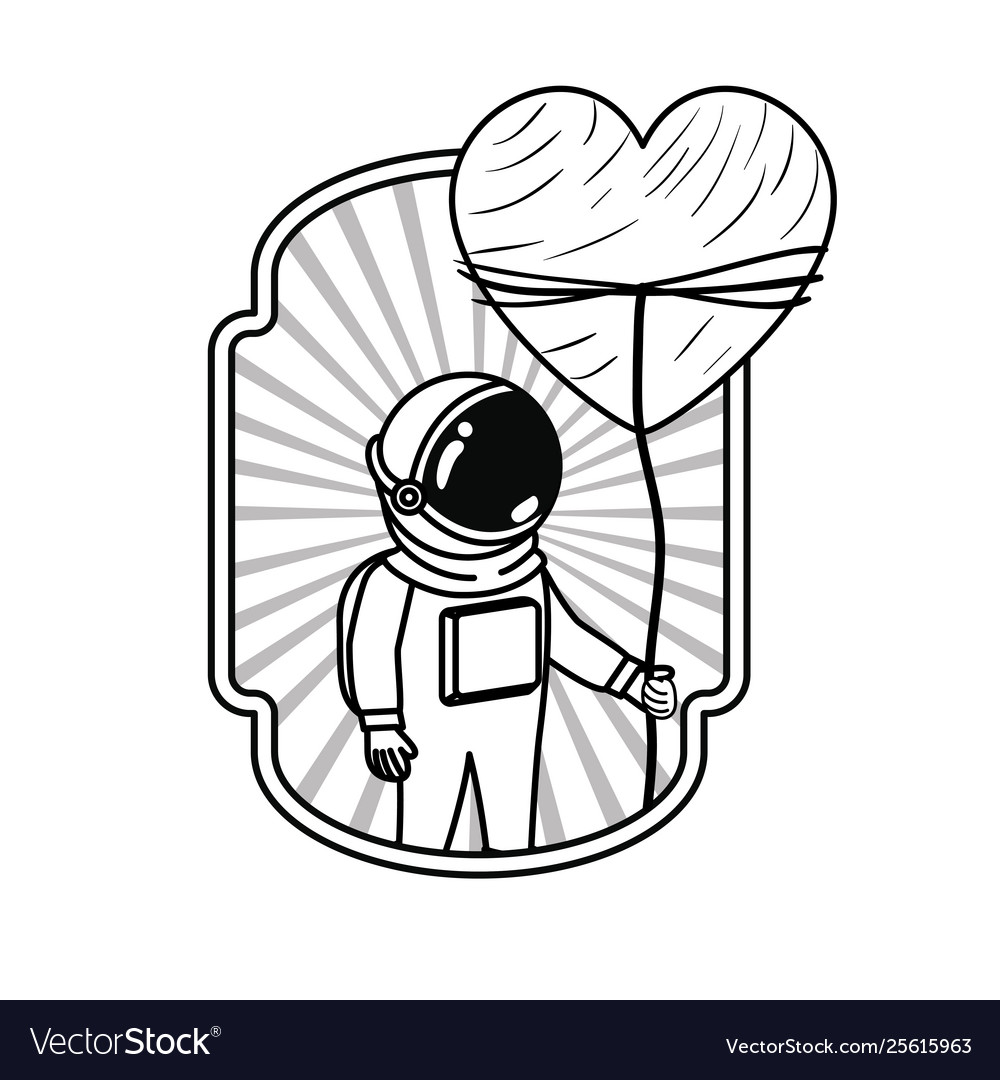 Frame with astronaut and heart in white background