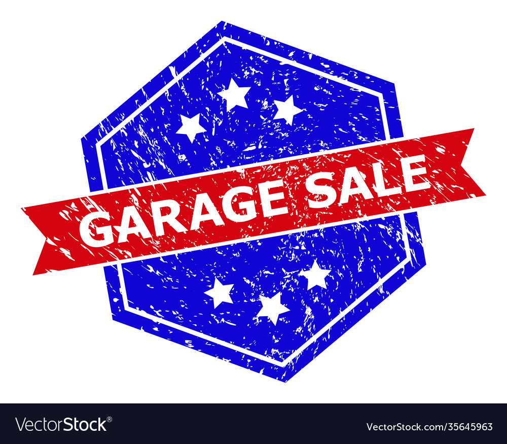 Hexagonal bicolor garage sale seal with unclean