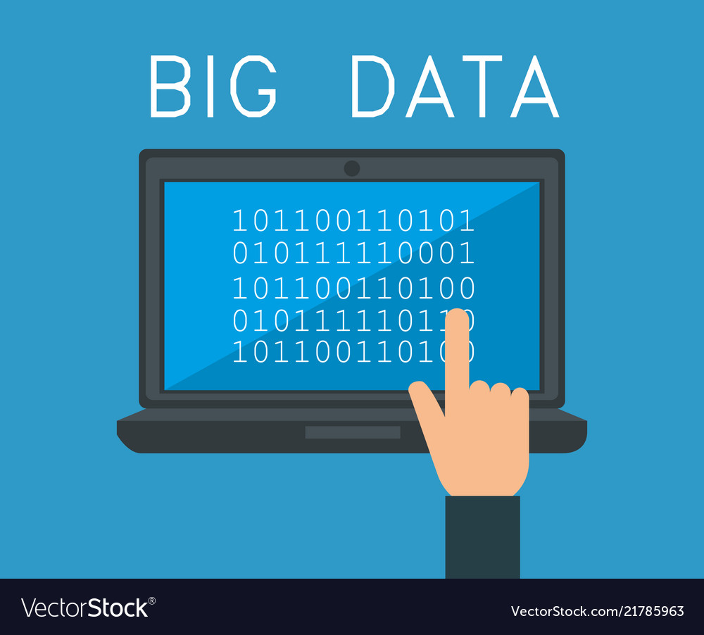 Laptop computer with big data icons vector image Laptop computer with big data icons
