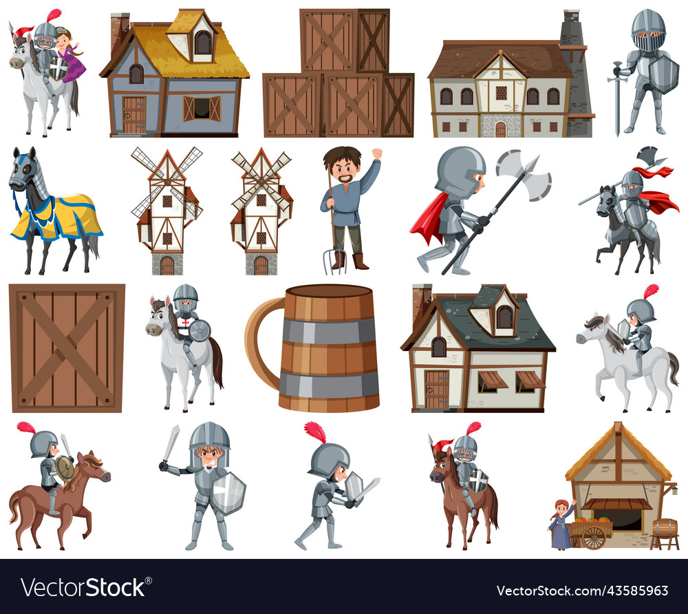 Medieval cartoon characters and objects