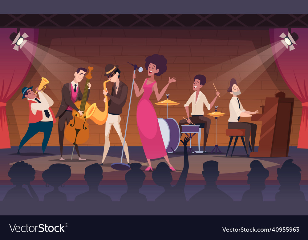 Musicians performance jazz band on promo stage Vector Image