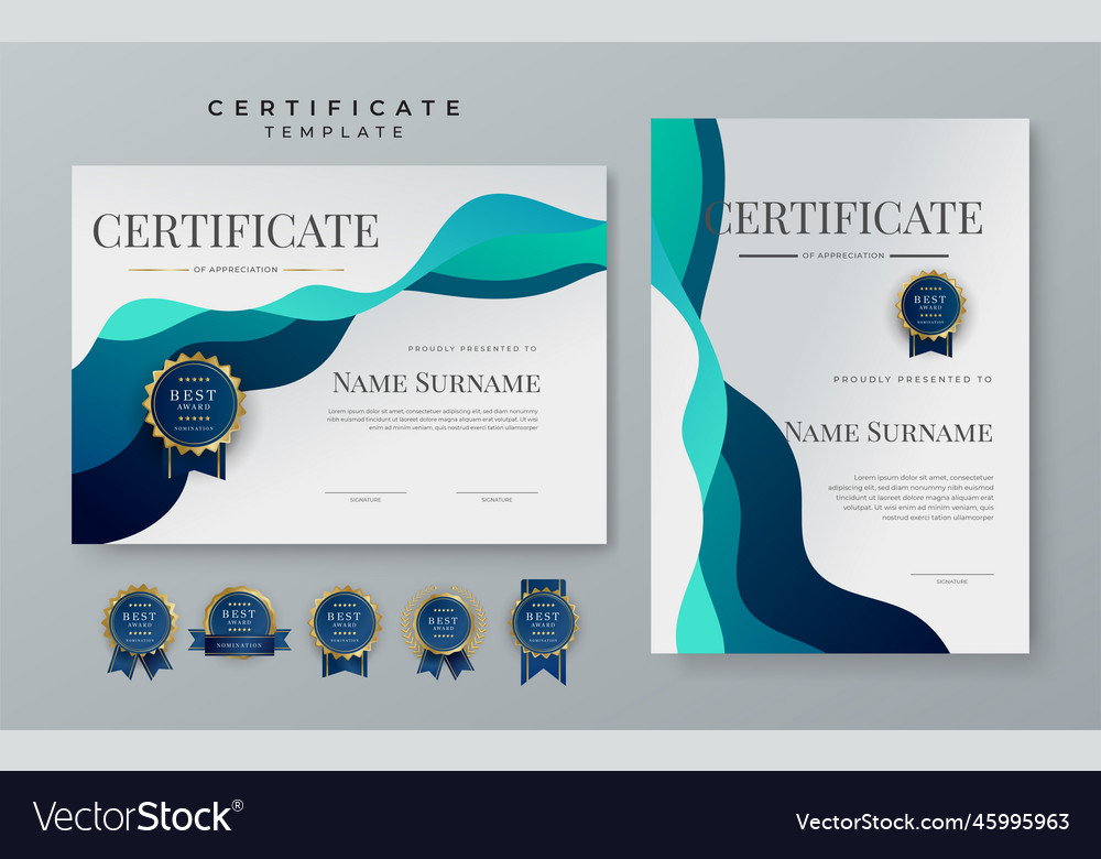 Premium blue gradient modern certificate template Vector Image