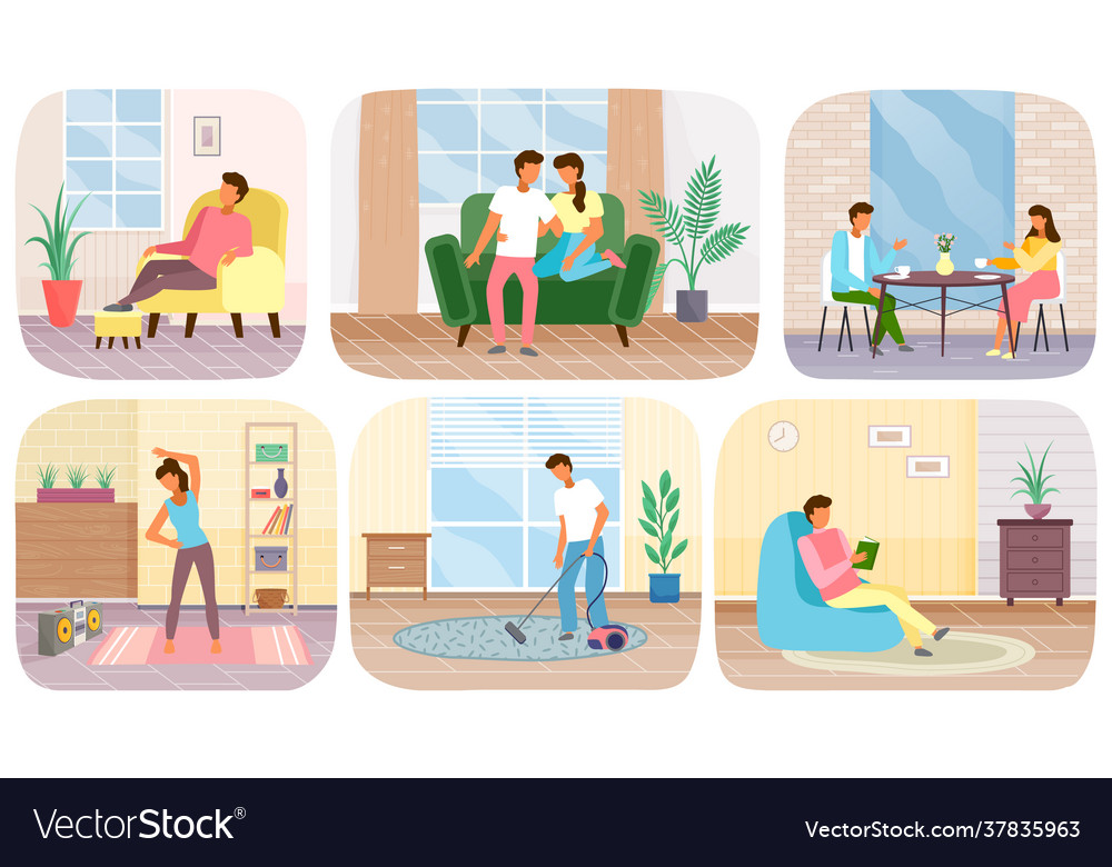 Set about daily routine people Royalty Free Vector Image