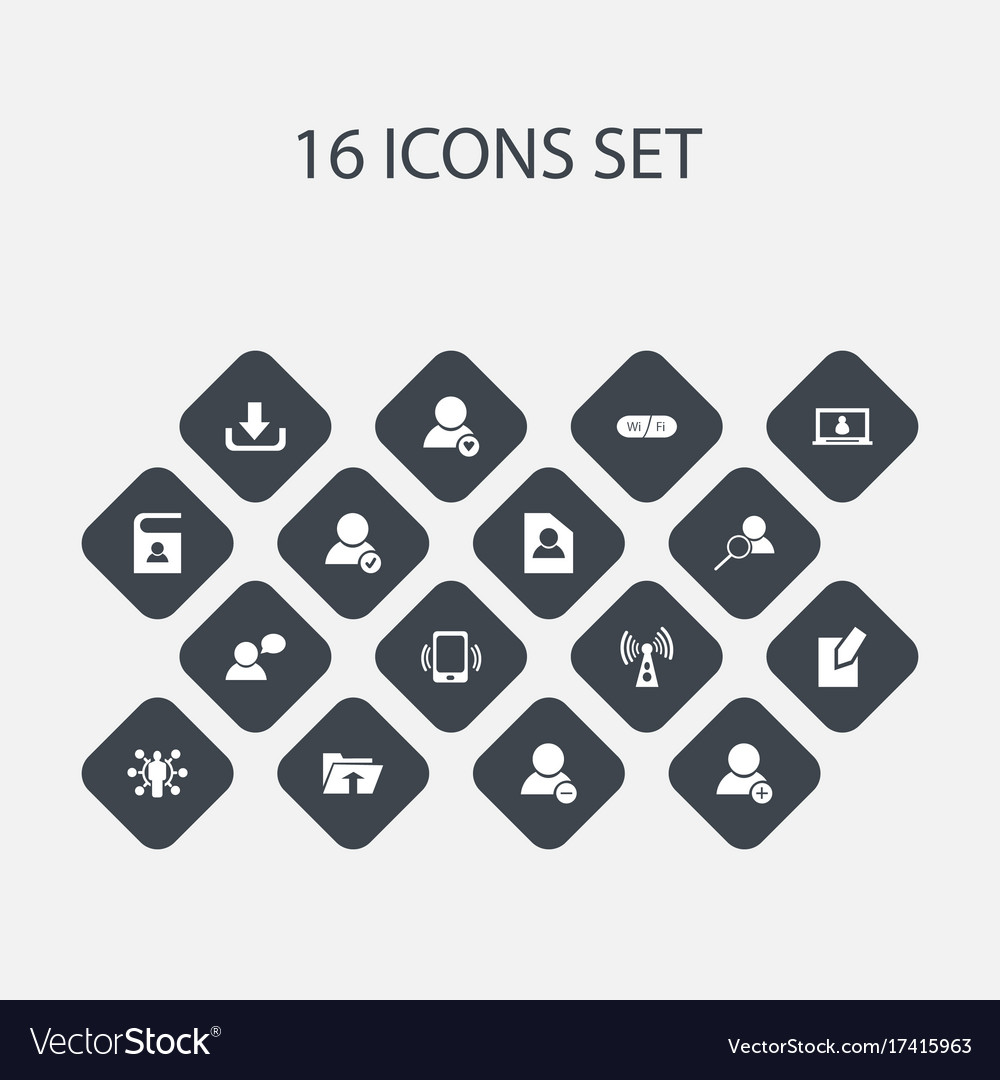 Set of 16 editable network icons includes symbols