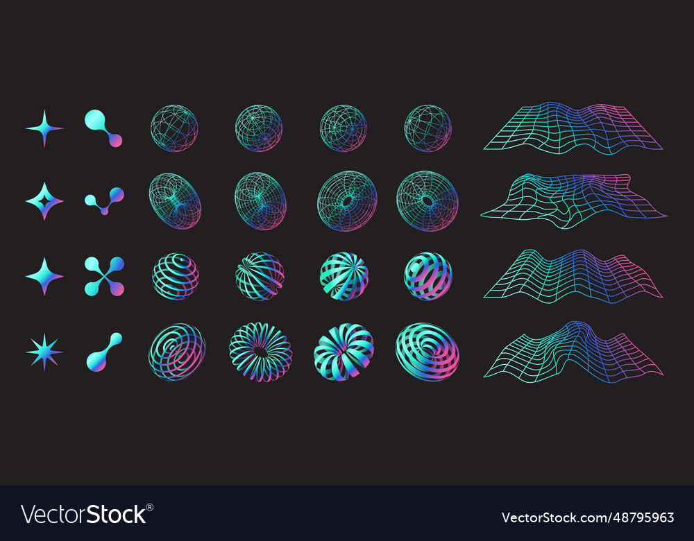 Set of retro abstract 3d shapes and forms vector image Set of retro abstract 3d shapes and forms