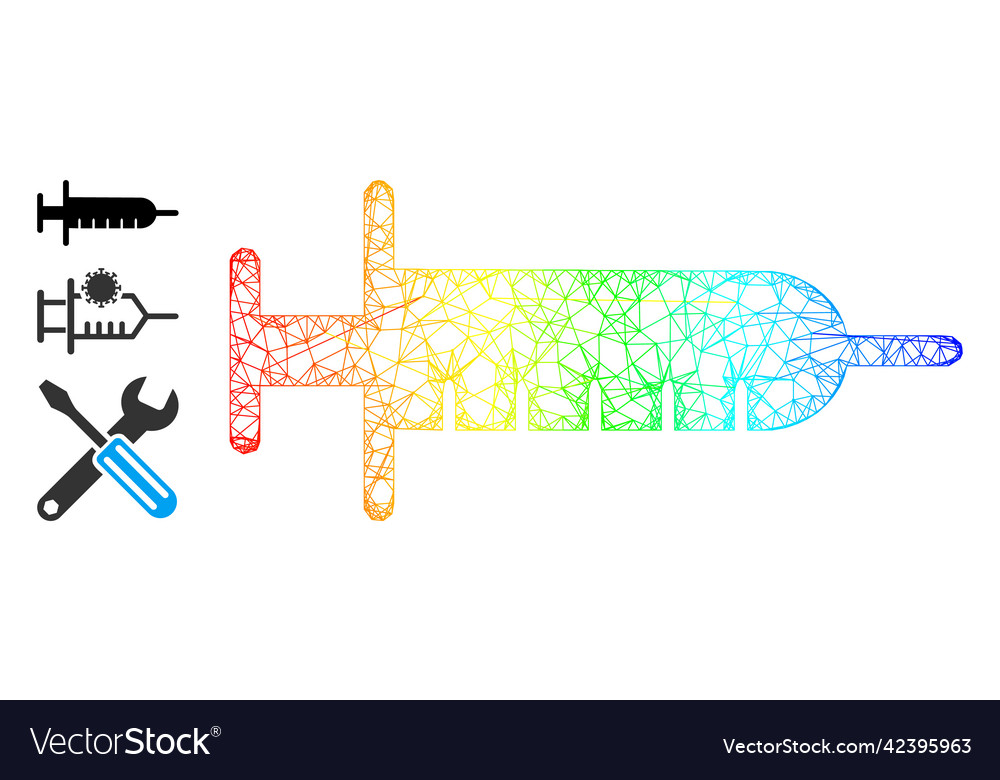 Spectrum gradient irregular mesh syringe icon vector image Spectrum gradient irregular mesh syringe icon