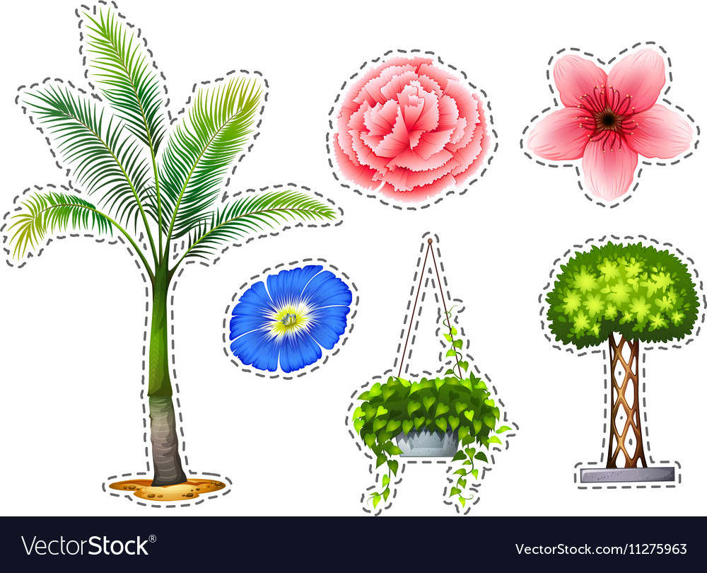 Sticker set with different kinds of plants