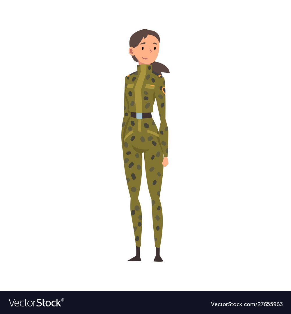 Young woman soldier or officer in camouflage