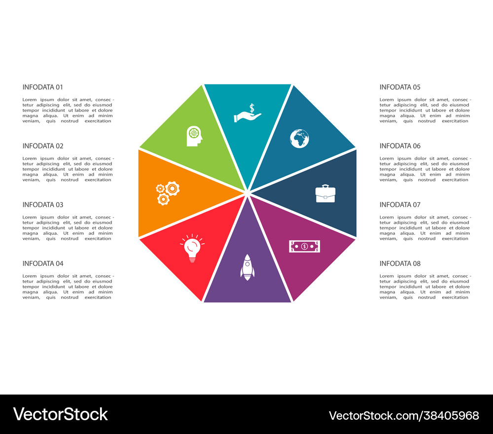 Circle elements graph diagram with 8 steps Vector Image