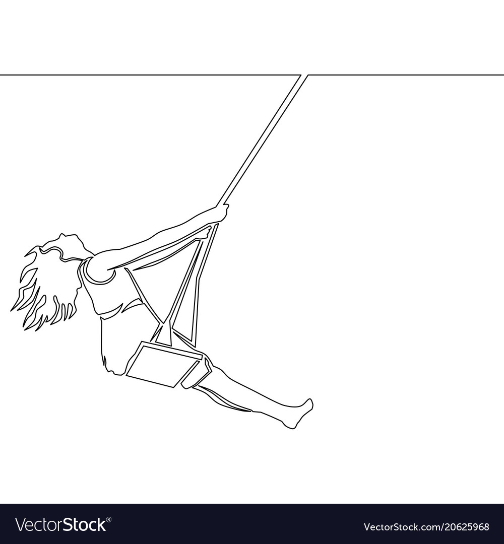 Continuous line drawing of girl swinging on swing Vector Image