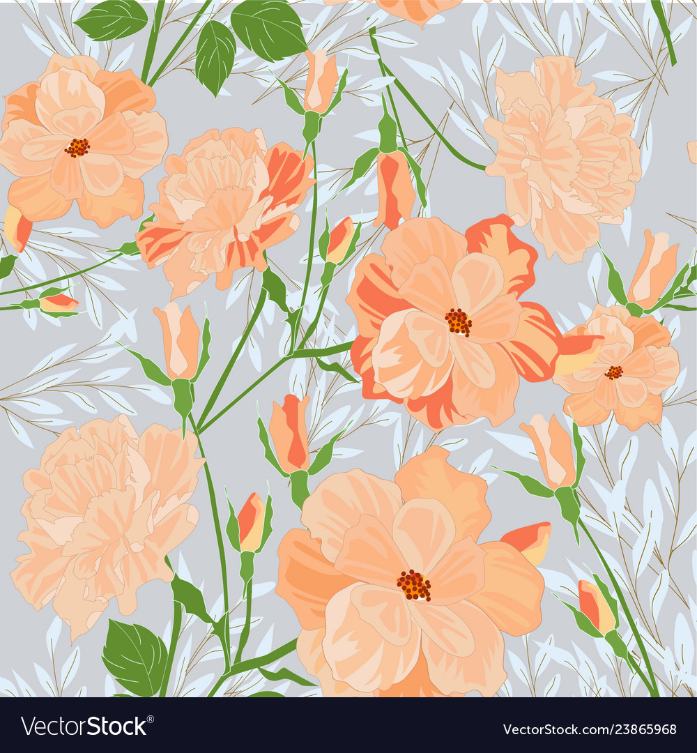 Cute sweet orange pink and blue wild floral