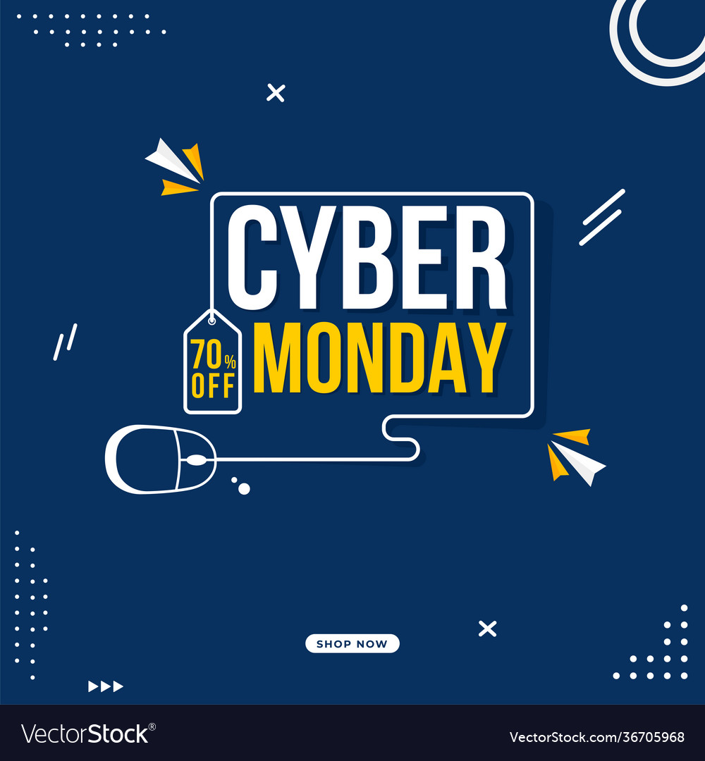 Cyber monday text with line art mouse and 70