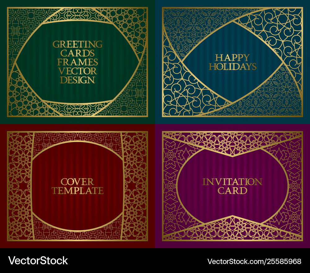Golden patterned frames set vintage design Vector Image