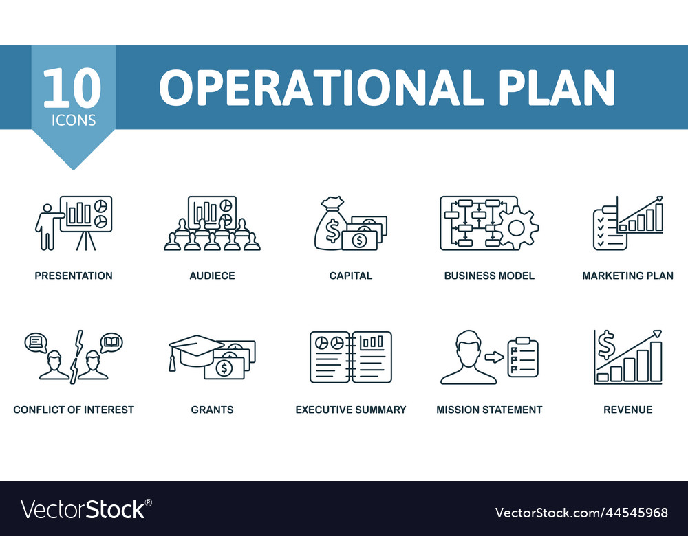 Operational plan icon set monochrome simple