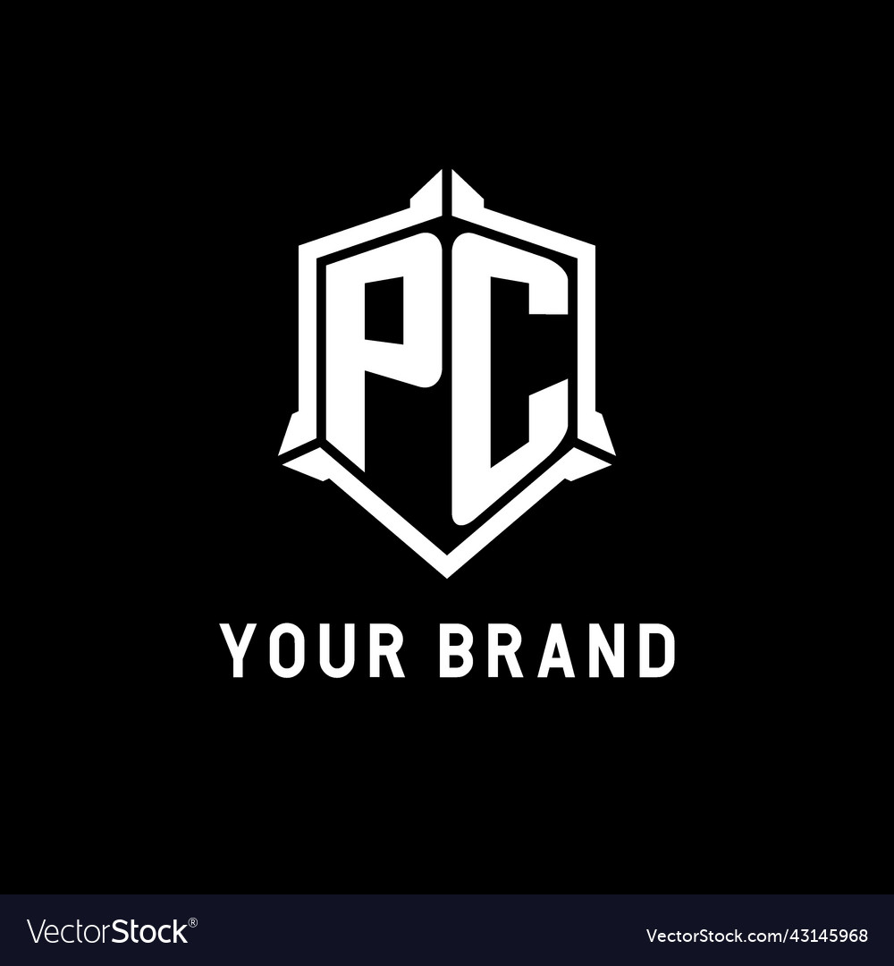 Pc logo initial with shield shape design style