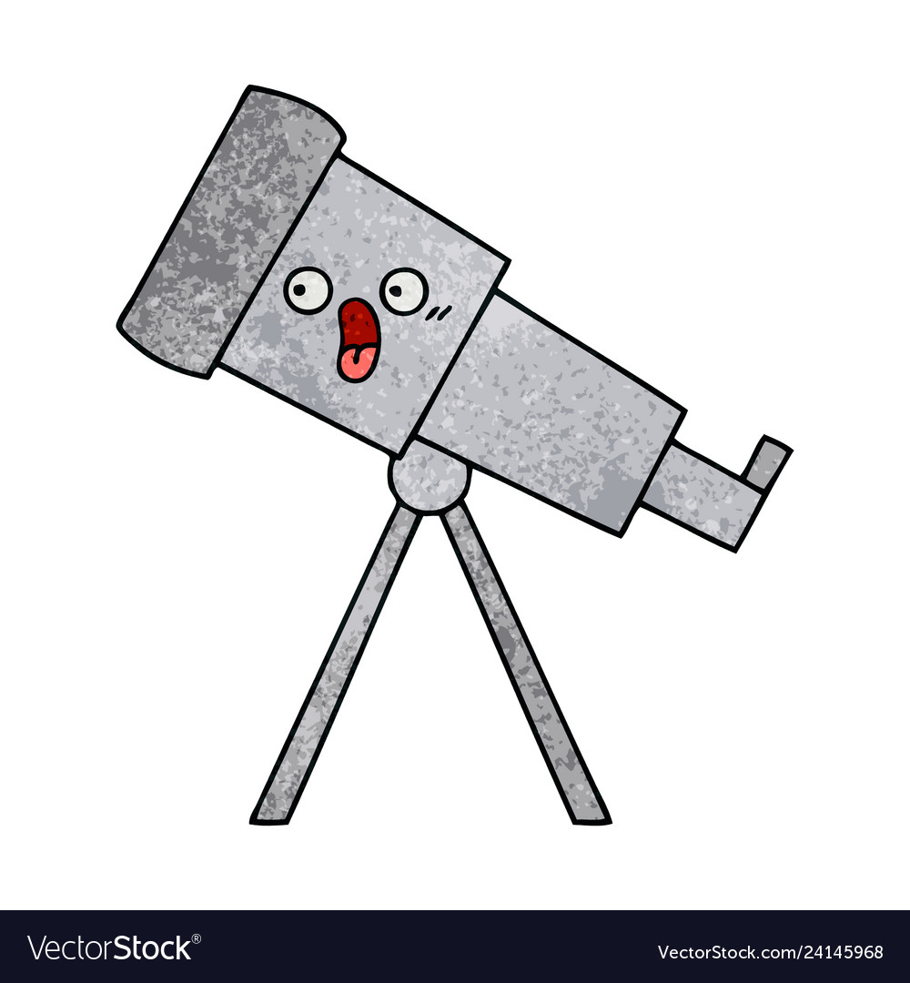 Retro grunge texture cartoon telescope Royalty Free Vector