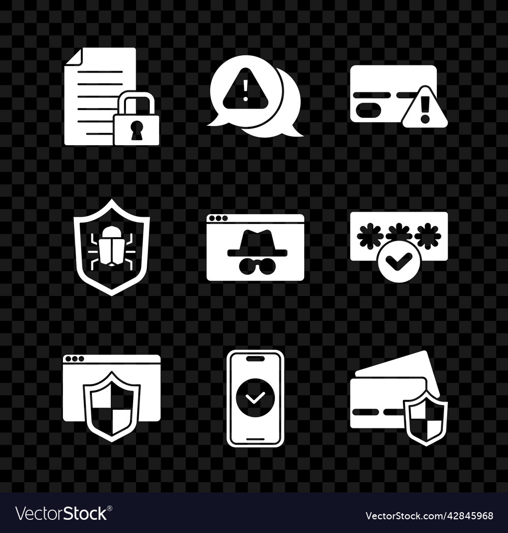 Set document and lock exclamation mark vector image Set document and lock exclamation mark