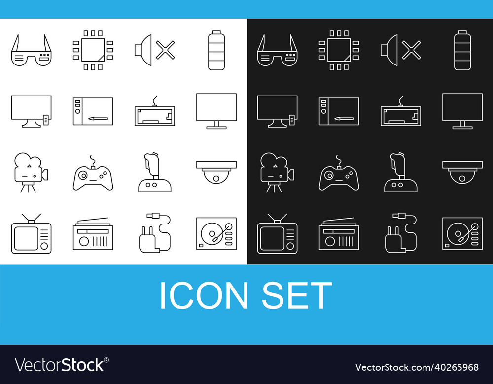 Set line vinyl player motion sensor computer vector image Set line vinyl player motion sensor computer