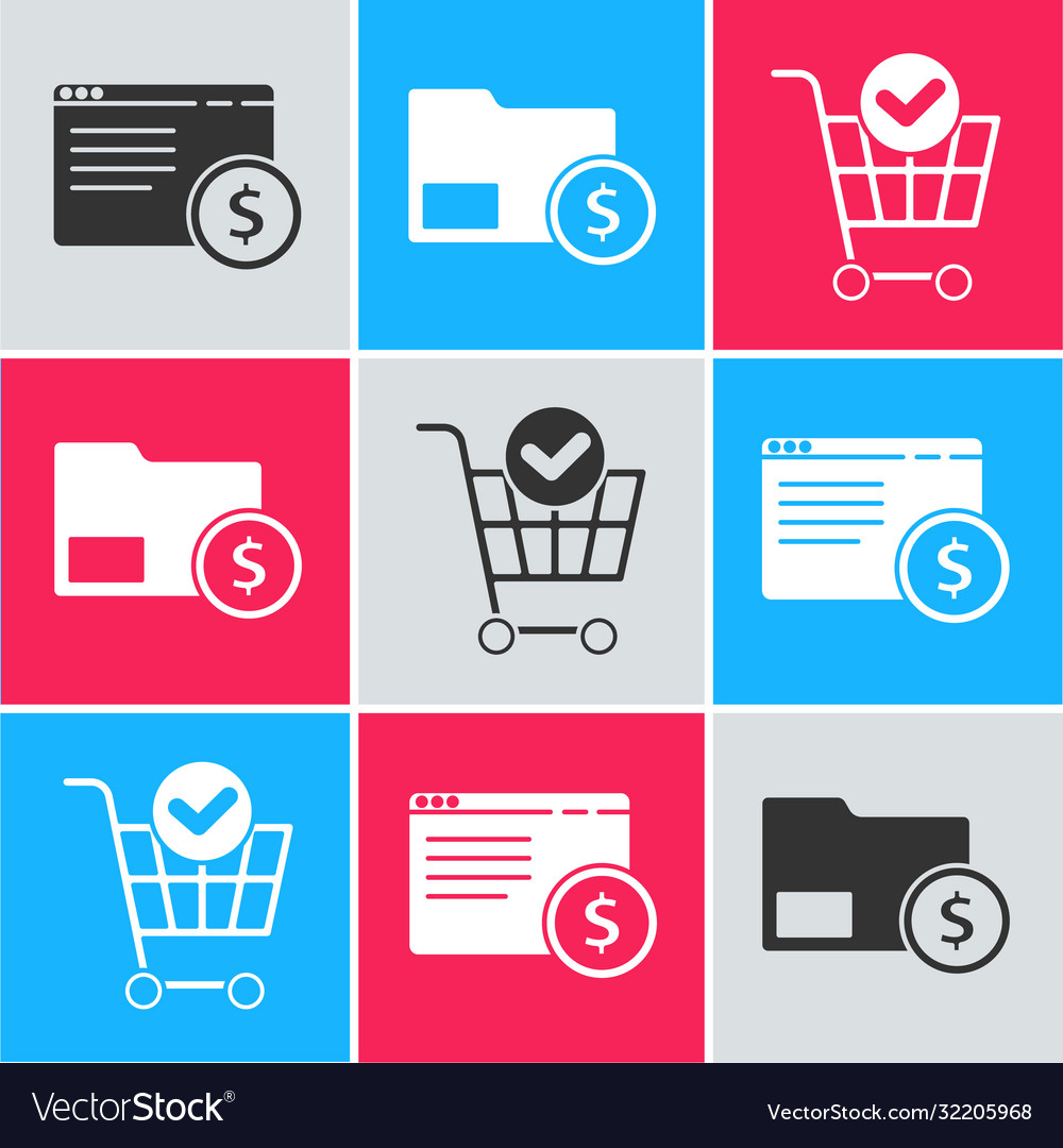Set online shopping on screen envelope with coin