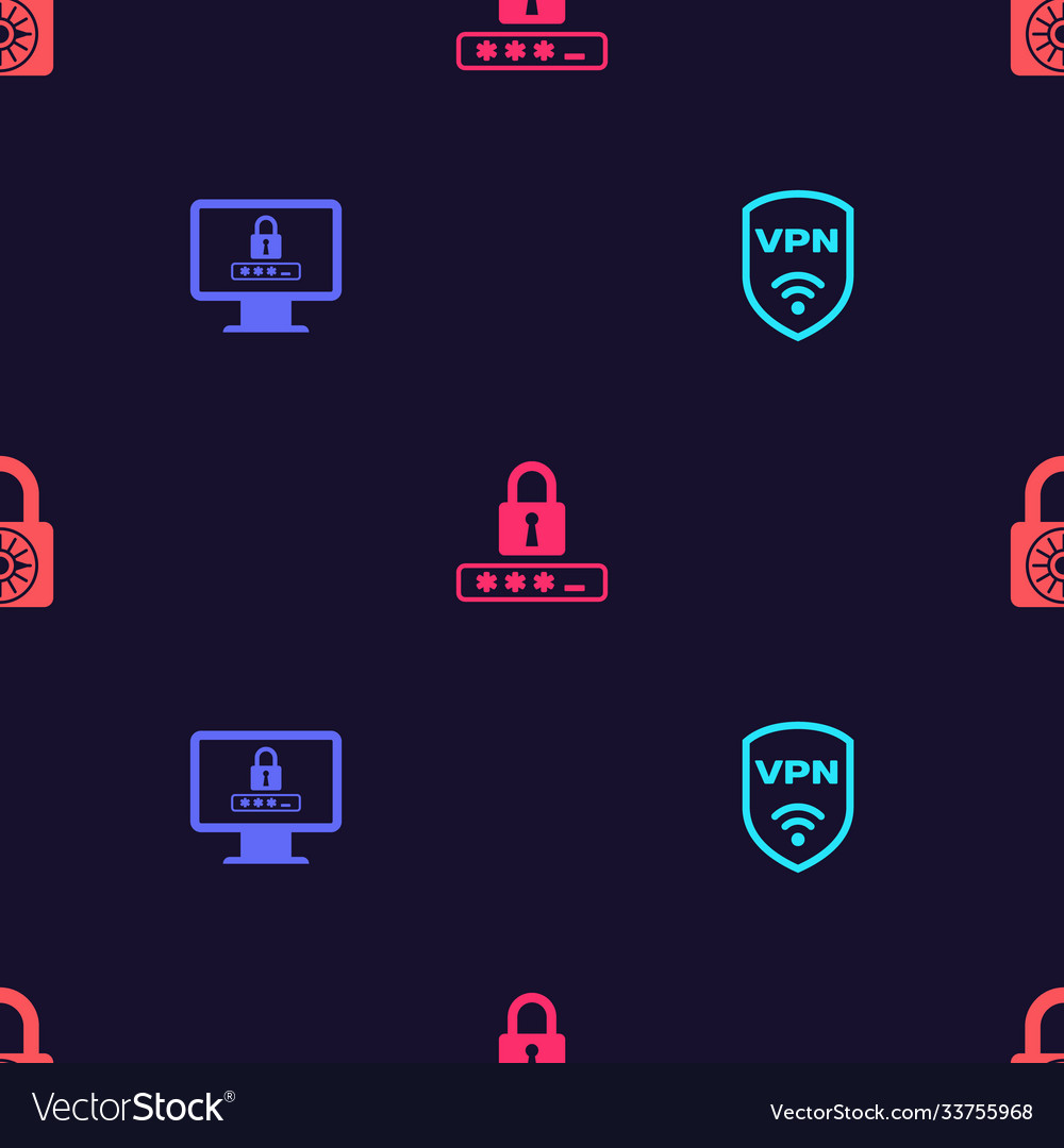 Set shield with vpn wireless monitor password vector image Set shield with vpn wireless monitor password