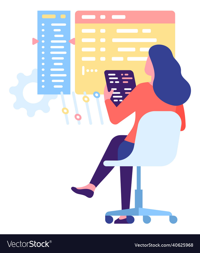 Woman working with code debugging process vector image Woman working with code debugging process