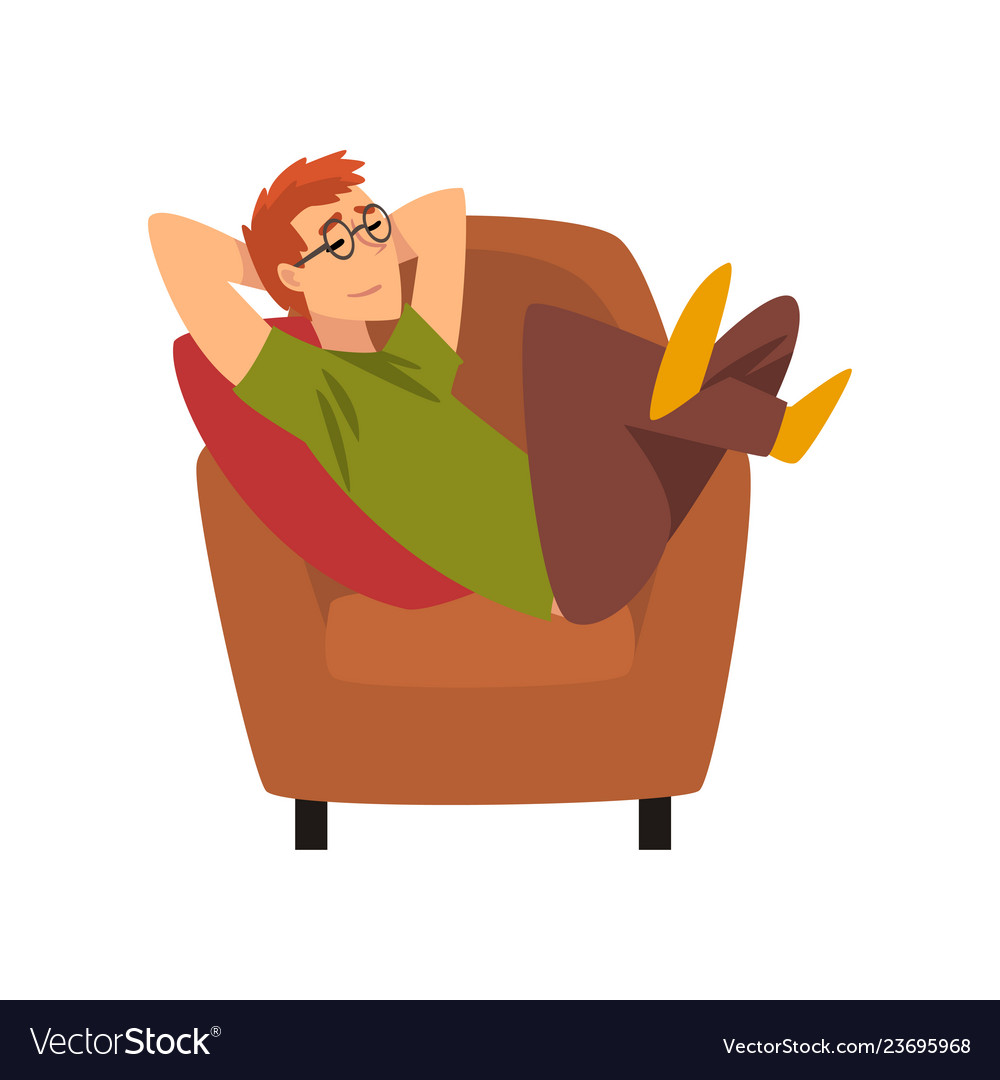 Young man sitting on armchair and dreaming guy