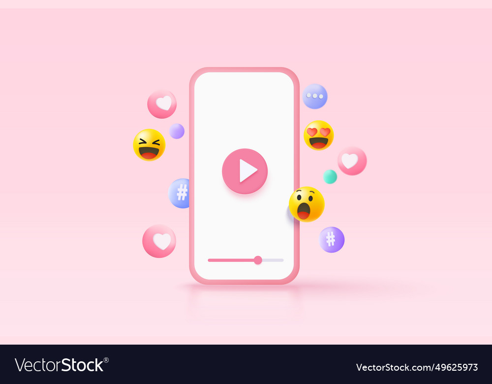 3d minimale soziale Medien mit Emoji Hashtag Rede