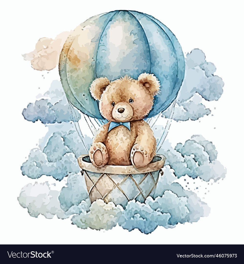 bear-is-flying-in-a-hot-air-balloon-in-3d-vector-image