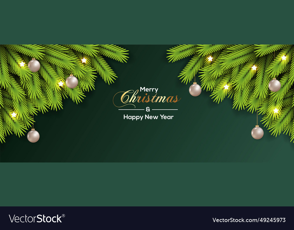 Christmas banner with green pine branch silver Vector Image