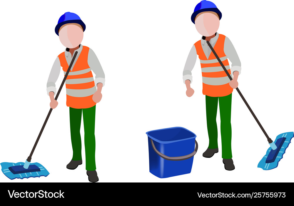 Cleaning people with bucket and rag Royalty Free Vector