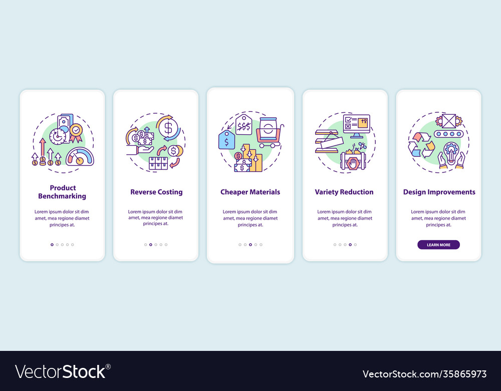 Cost reduction strategies onboarding mobile app vector image Cost reduction strategies onboarding mobile app