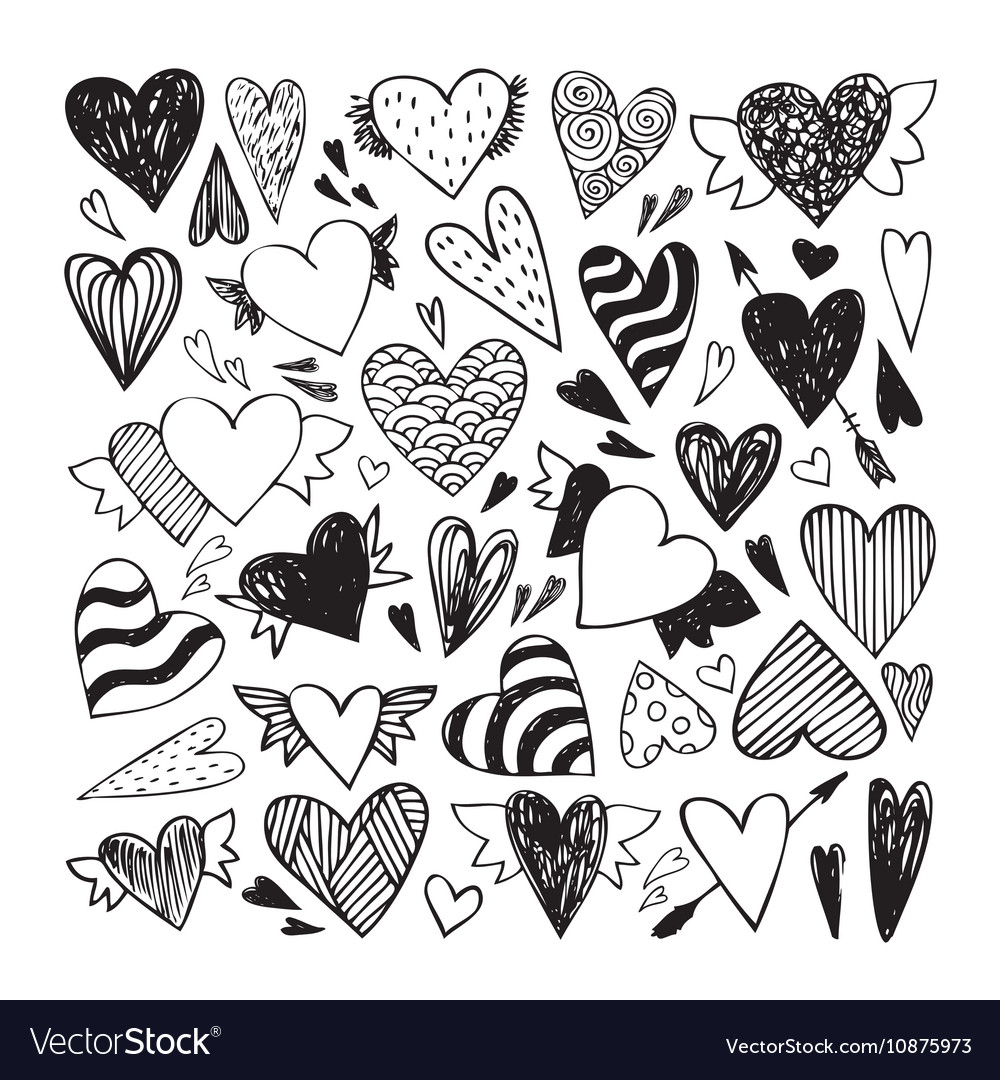 Doodle hearts set