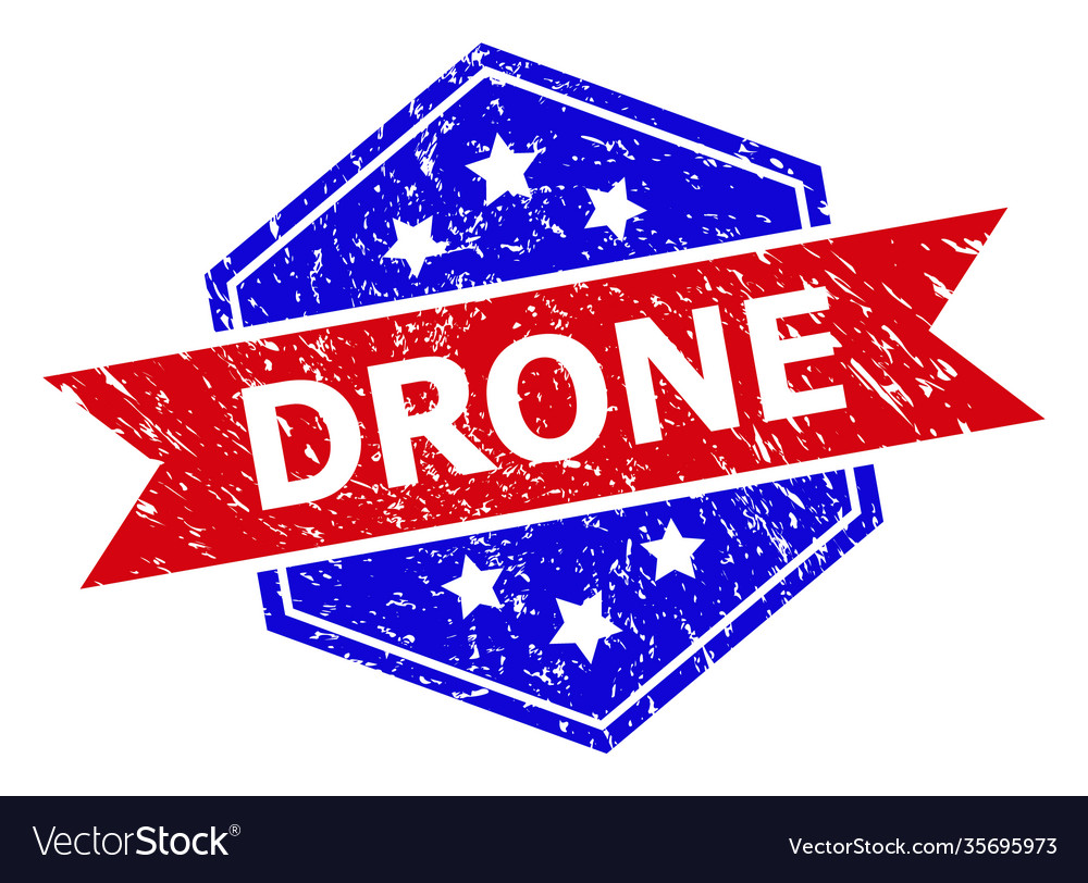 Hexagonal bicolor drone rubber stamp with grunged