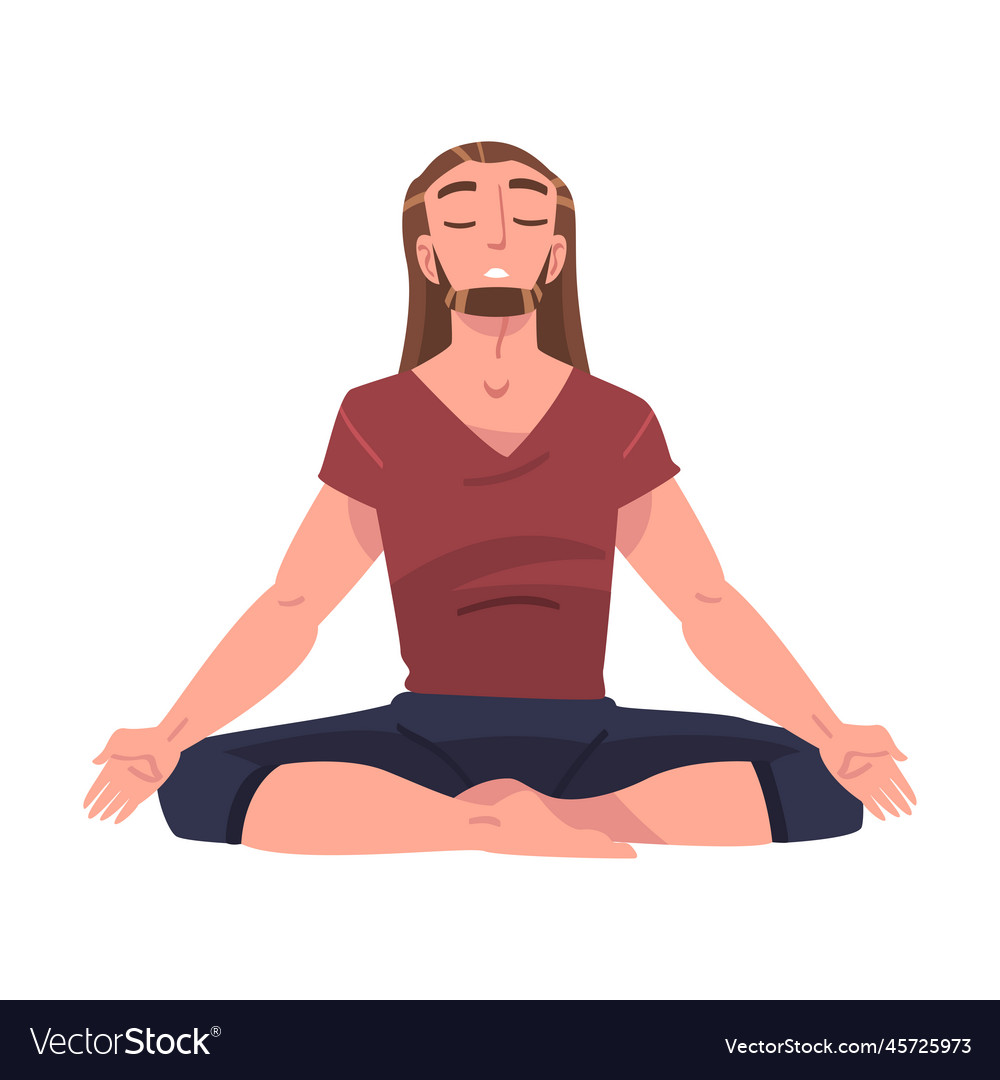 Man character doing meditation sitting in lotus